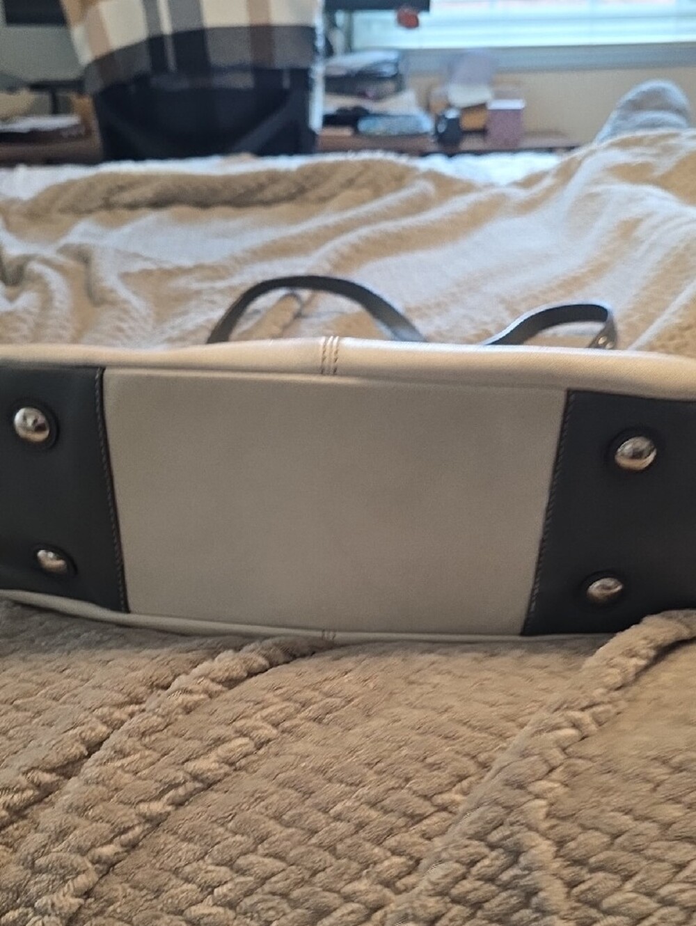 Coach Two-Tone Cream and Dark Gray Shoulder Tote - Picture 6 of 13
